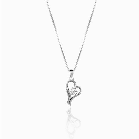 Silver zircon curl heart with link chain