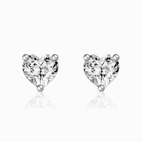 Silver solitaire heart studs