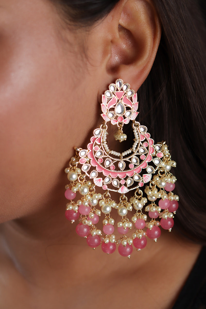 Pink Pure Real Kundan Earrings – Maharani