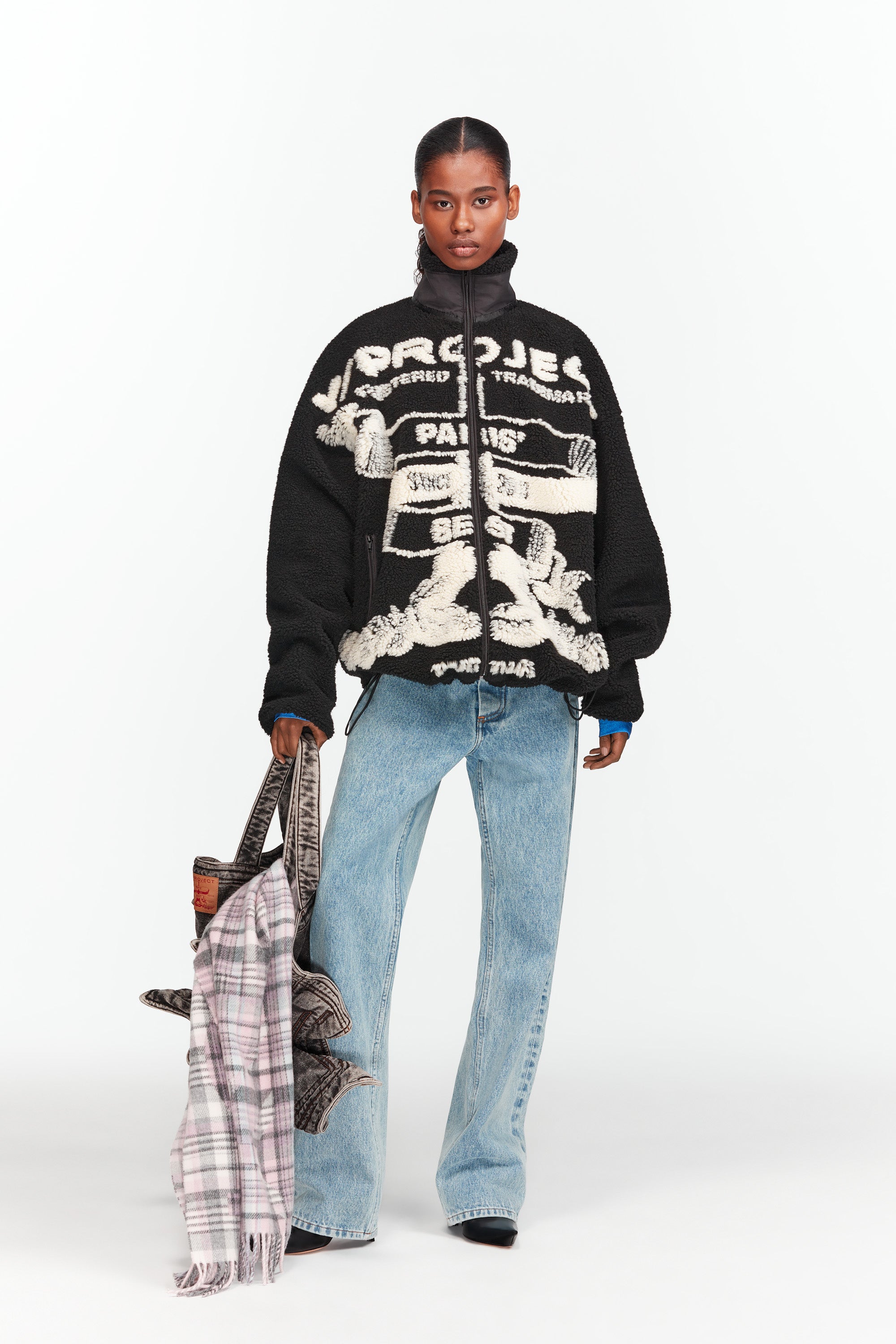 Paris' Best Jacquard Fleece Jacket Black/Off White