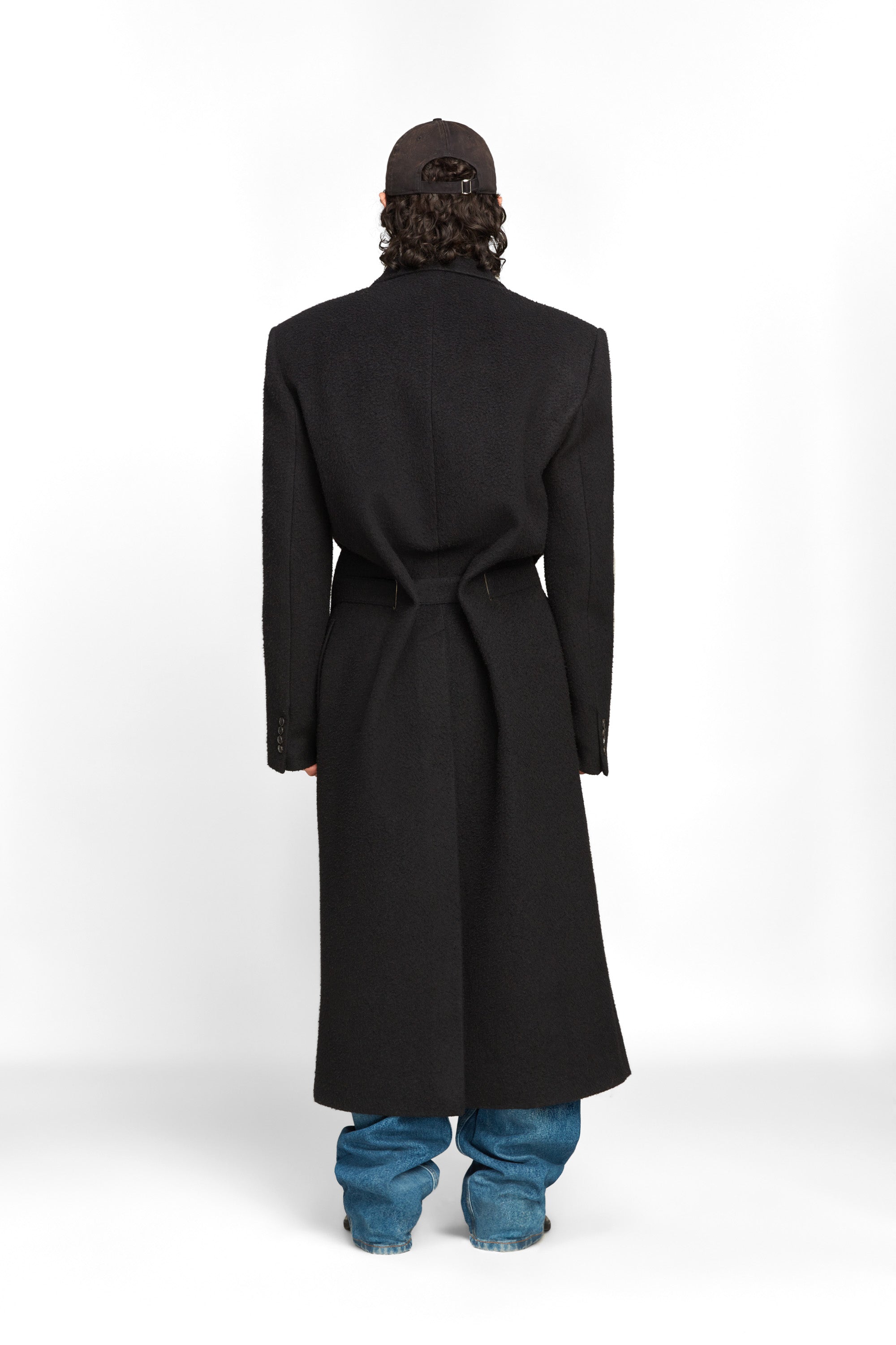 Y Belt Brushed Wool Coat Black