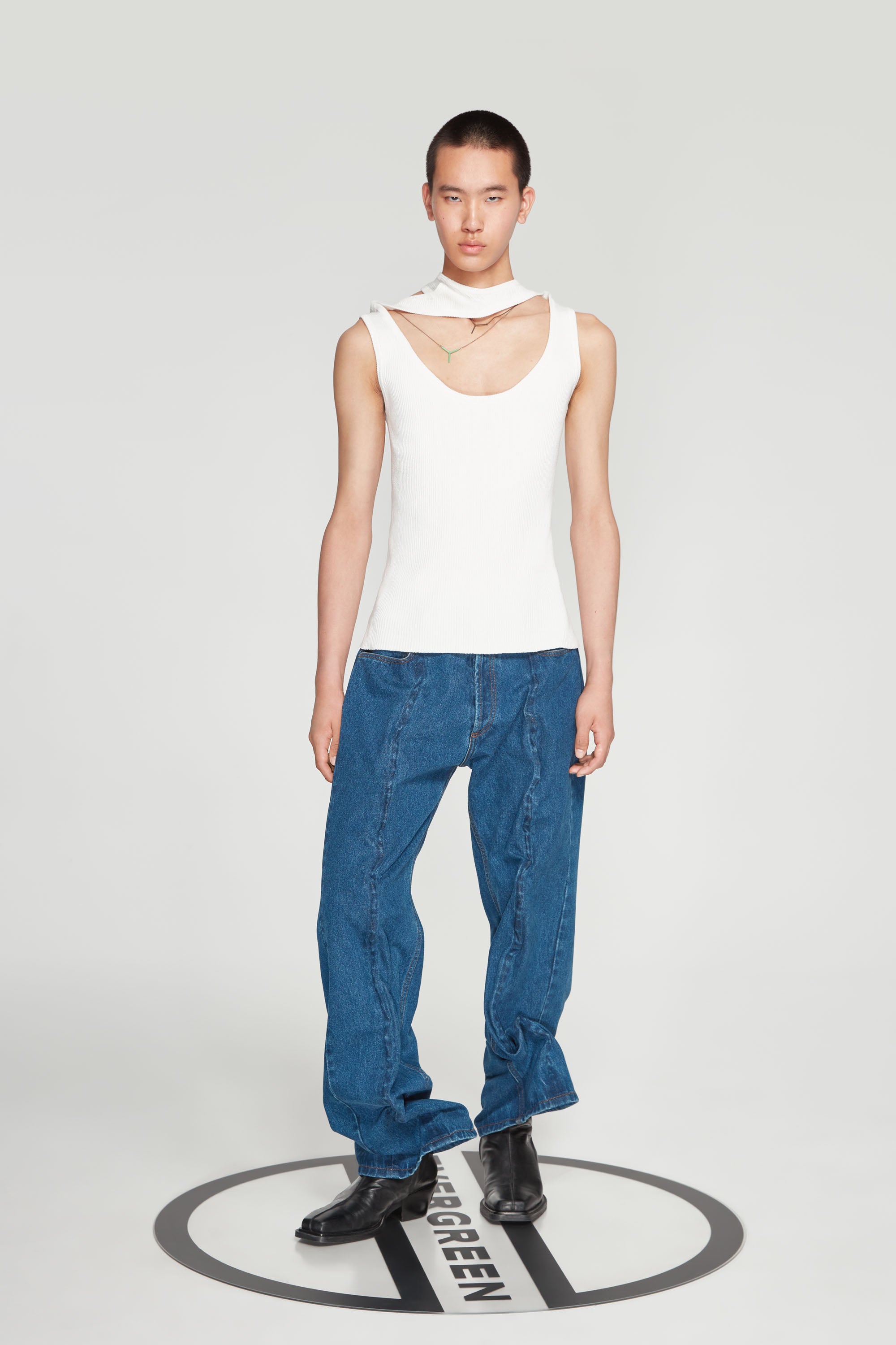 Classic Triple Collar Knit Tank Top White