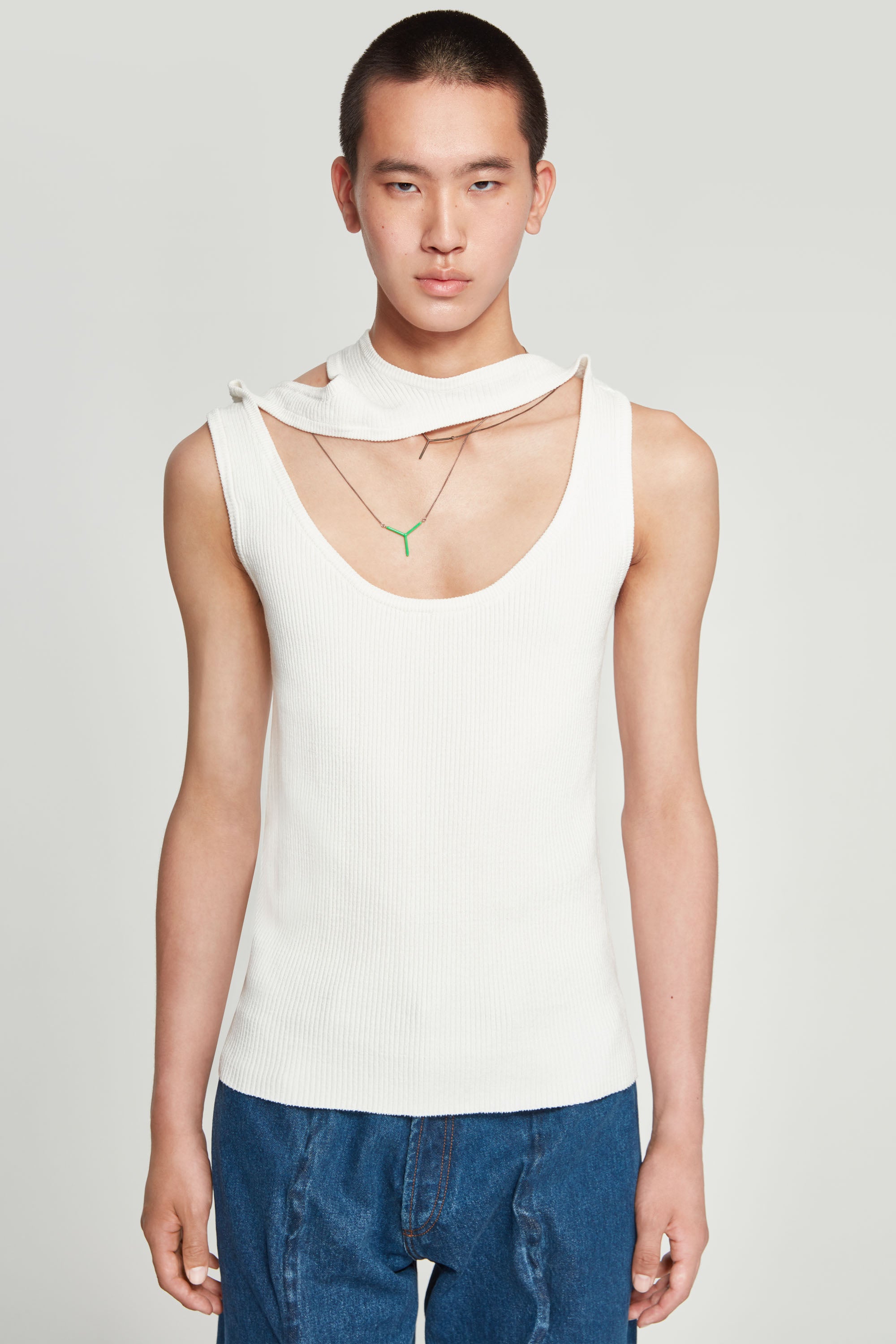 Classic Triple Collar Knit Tank Top White