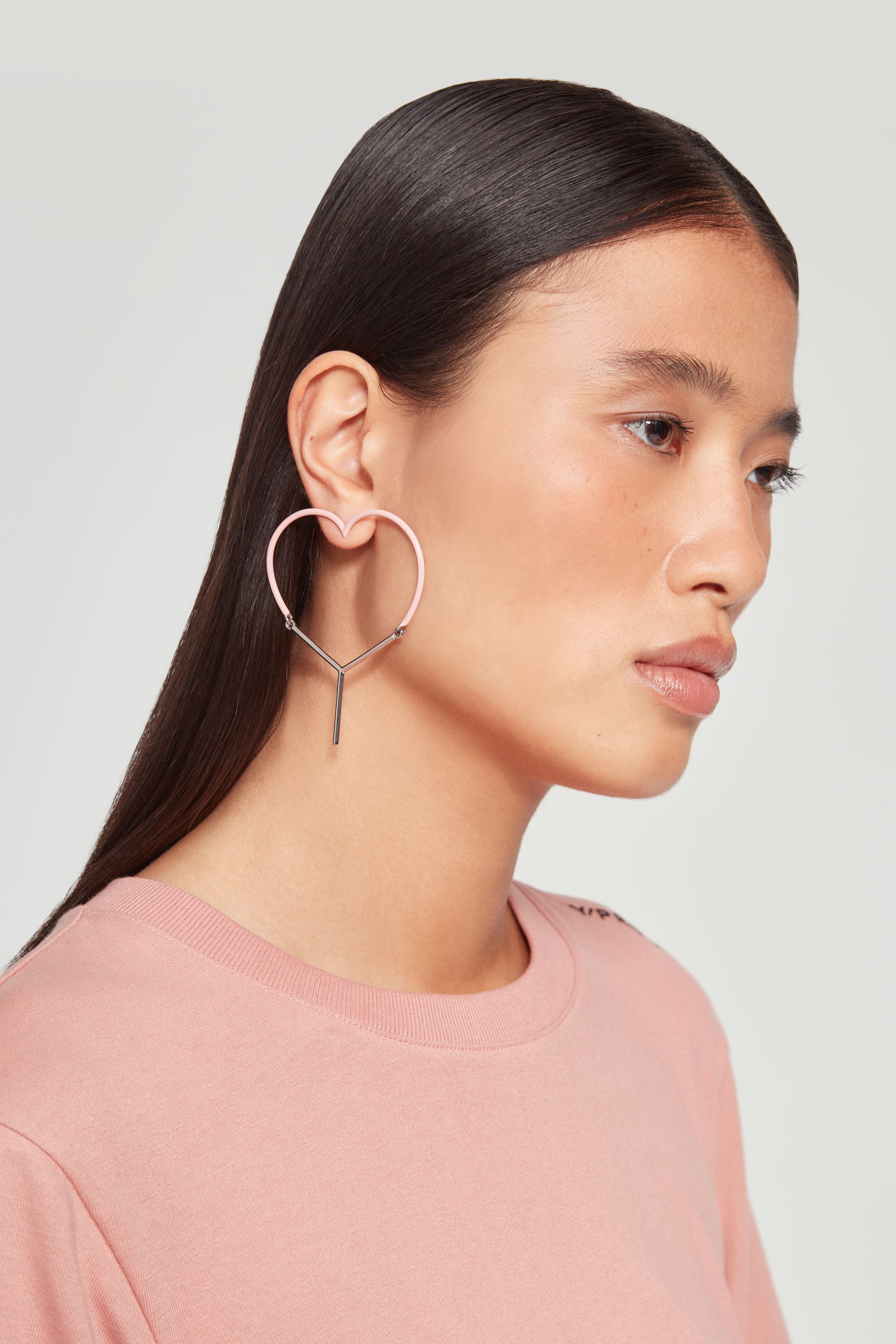 Mini Y Heart Earrings Pink/Silver