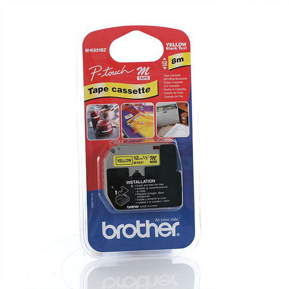 Brother MK-631BZ - 12mm Black on Yellow Brother M Tape - Labelzone