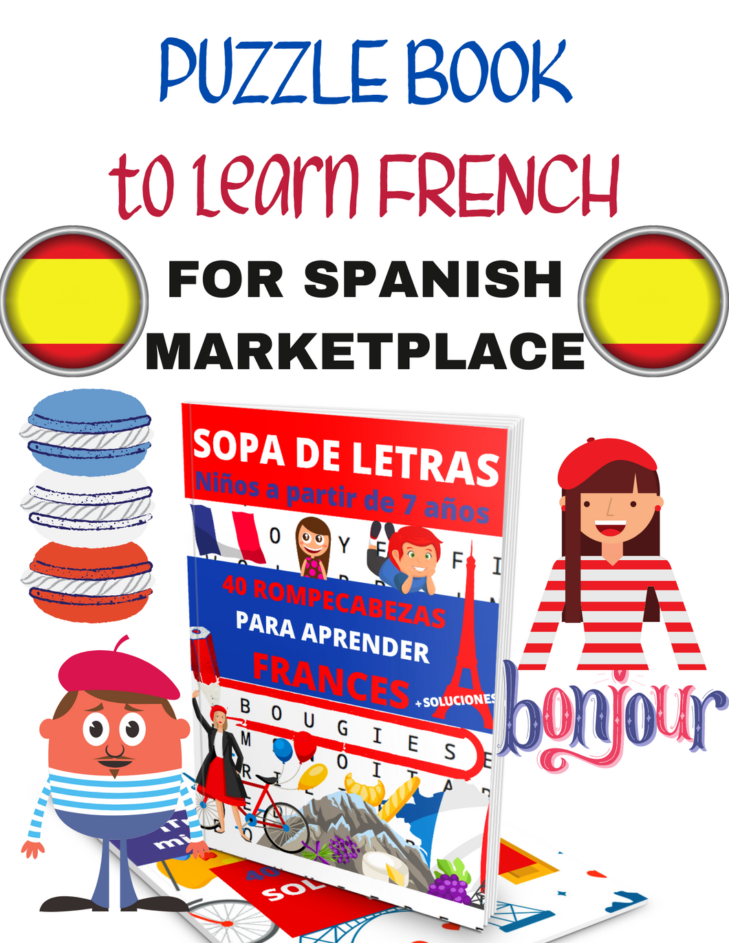 PUZZLE BOOK TO LEARN FRENCH FOR KIDS | FOR SPANISH PLACE - 52 P – My KDP