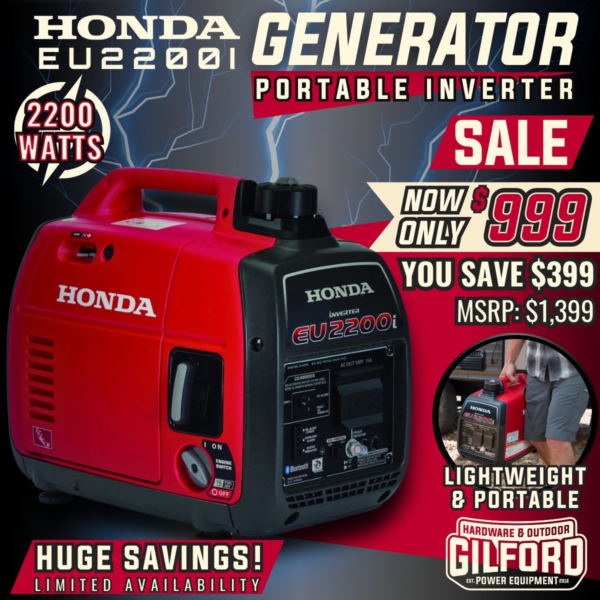 Honda EU2200i Portable Generator Sale | Gilford Hardware