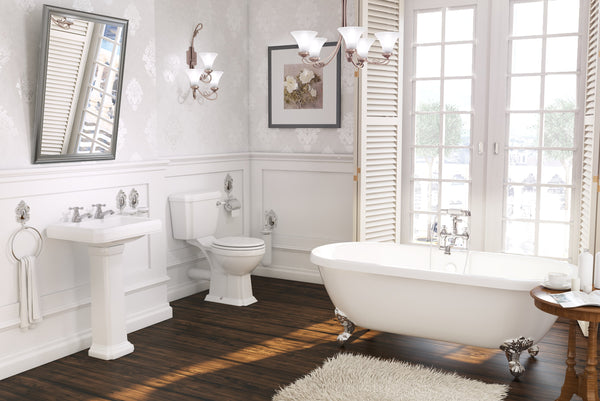 Antique-style fixtures in a vintage-inspired bathroom – a perfect blend of Victorian elegance and timeless design.