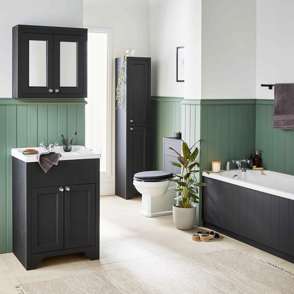 Bathroom with eco-friendly fixtures and natural materials