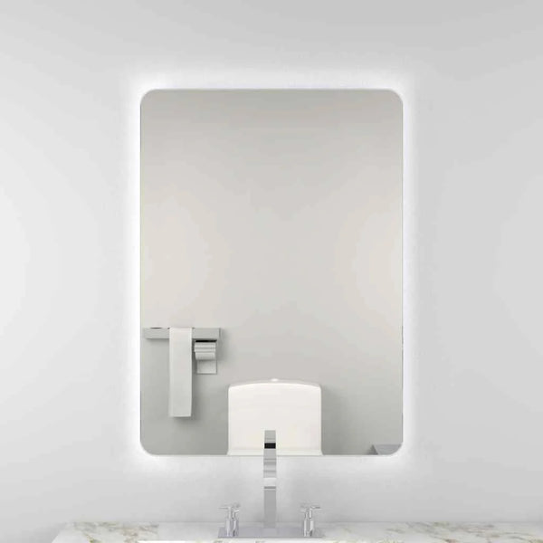 A sleek, white bathroom cabinet with mirrored doors, offering storage space and modern elegance.