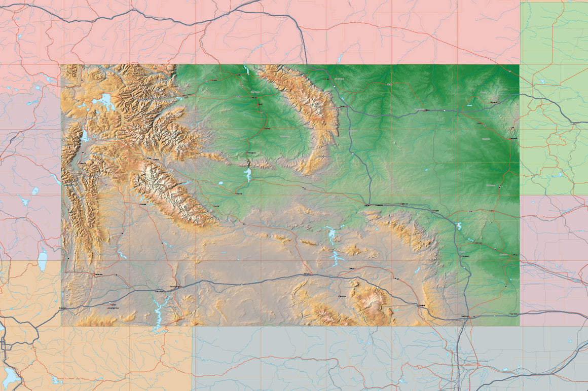 Photoshop Jpeg And Illustrator Eps Usa State Relief And Vector Map Package Of Wyoming 4062