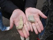 two hands holding moldavite