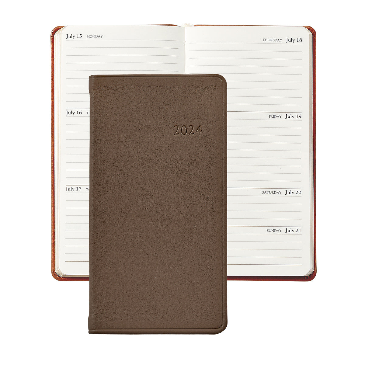 Graphic Image 2024 6 Pocket Datebook Taupe Traditional Leather