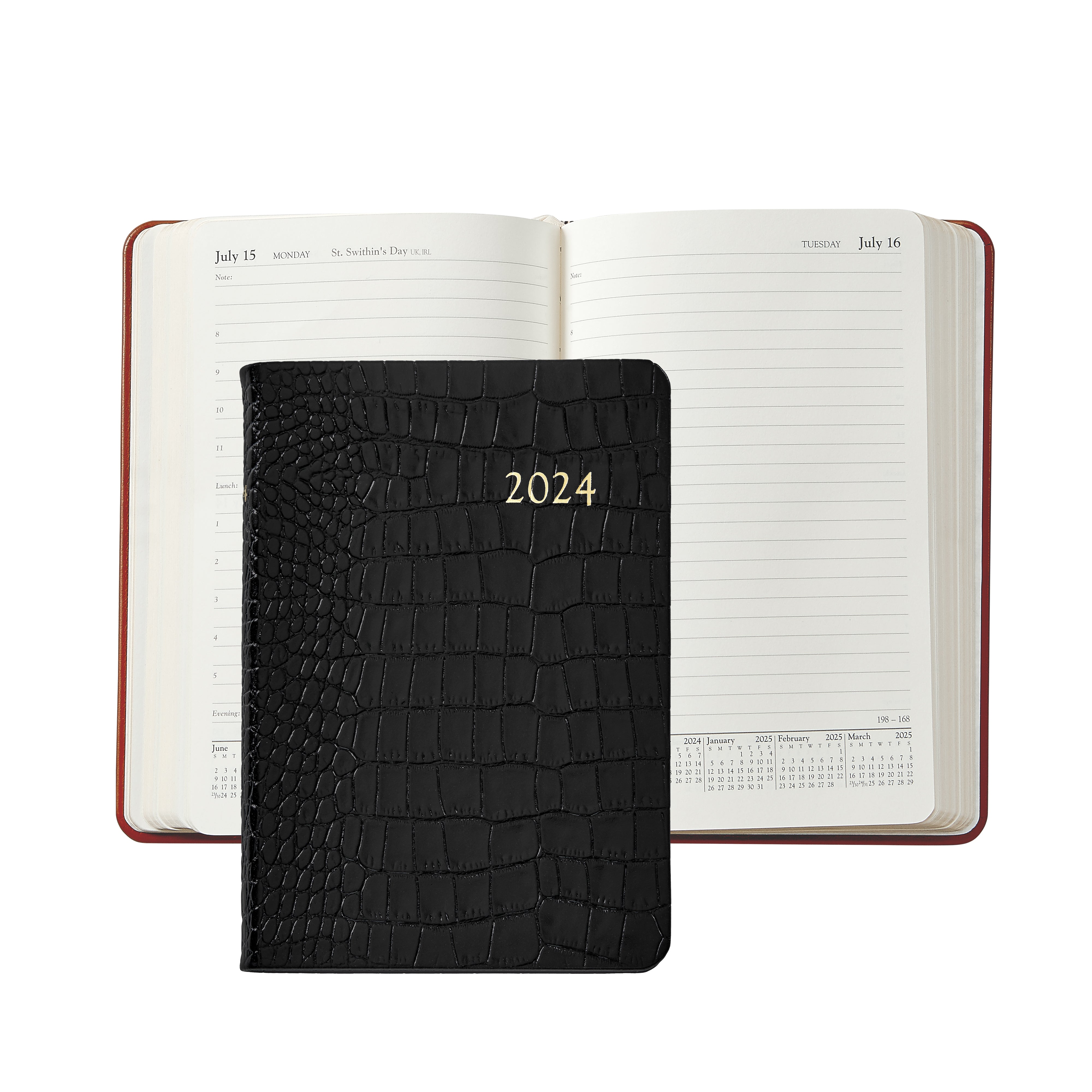 Graphic Image 2024 Daily Journal Planner Black Embossed Crocodile Leather