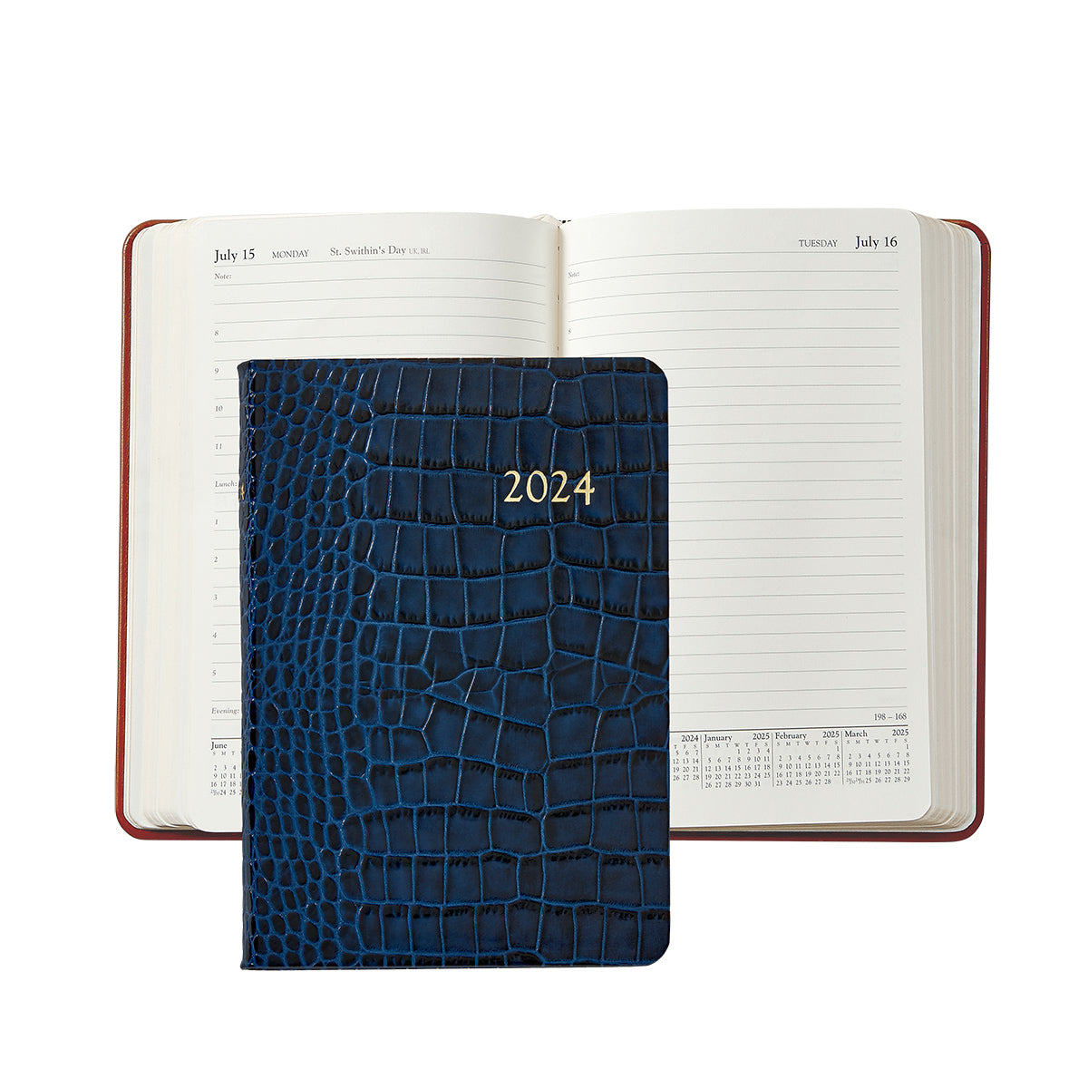 Graphic Image 2024 Daily Journal Planner Sapphire Embossed Crocodile Leather