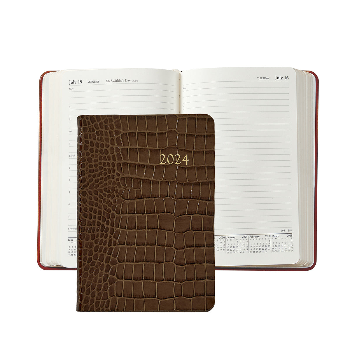 Graphic Image 2024 Daily Journal Planner Walnut Embossed Crocodile Leather