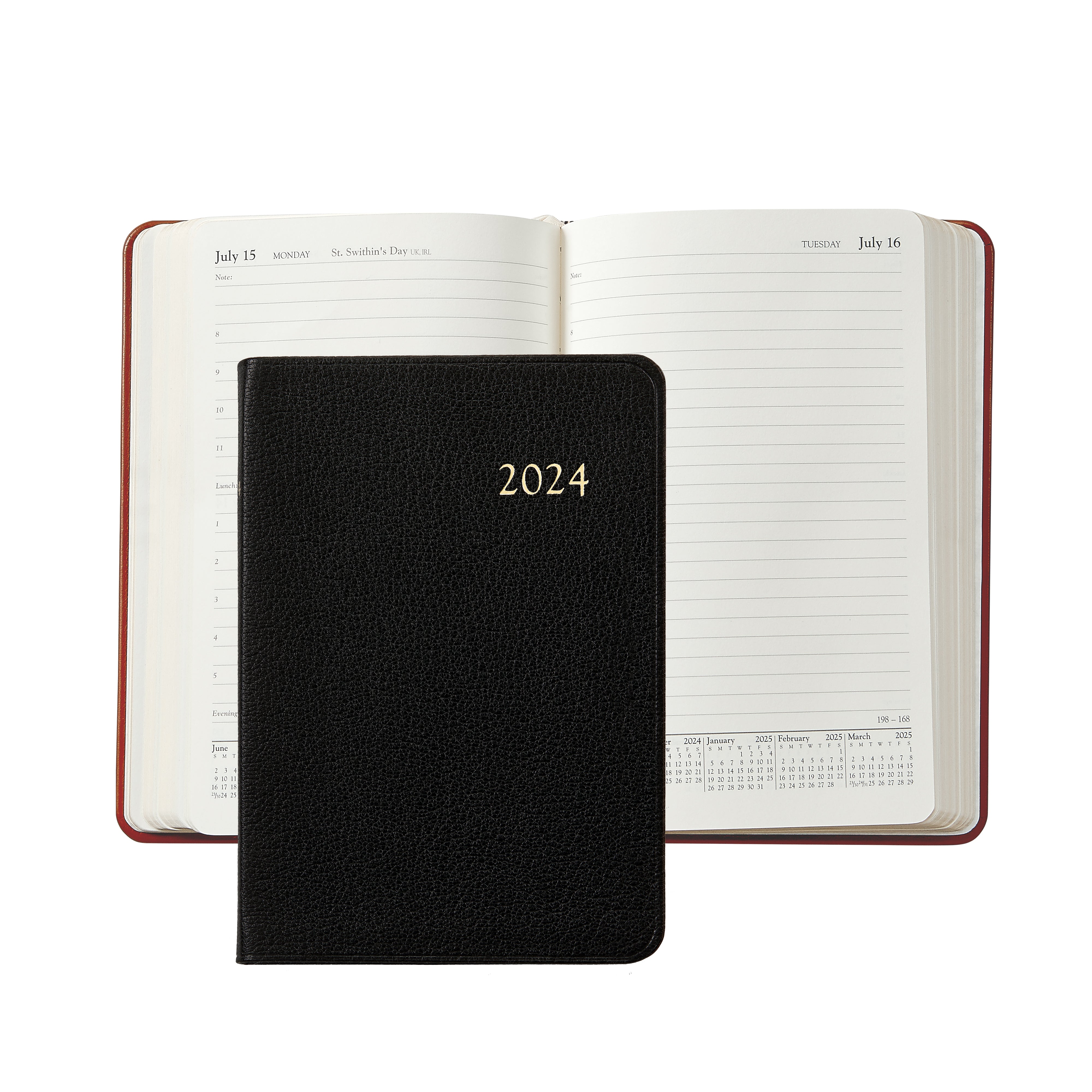 Graphic Image 2024 Daily Journal Planner Black Goatskin Leather