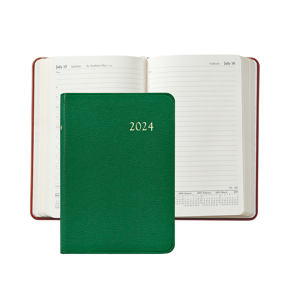 Graphic Image 2024 Daily Journal Planner Green Goatskin Leather