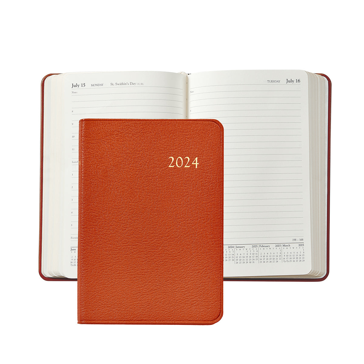 Graphic Image 2024 Daily Journal Planner Orange Goatskin Leather