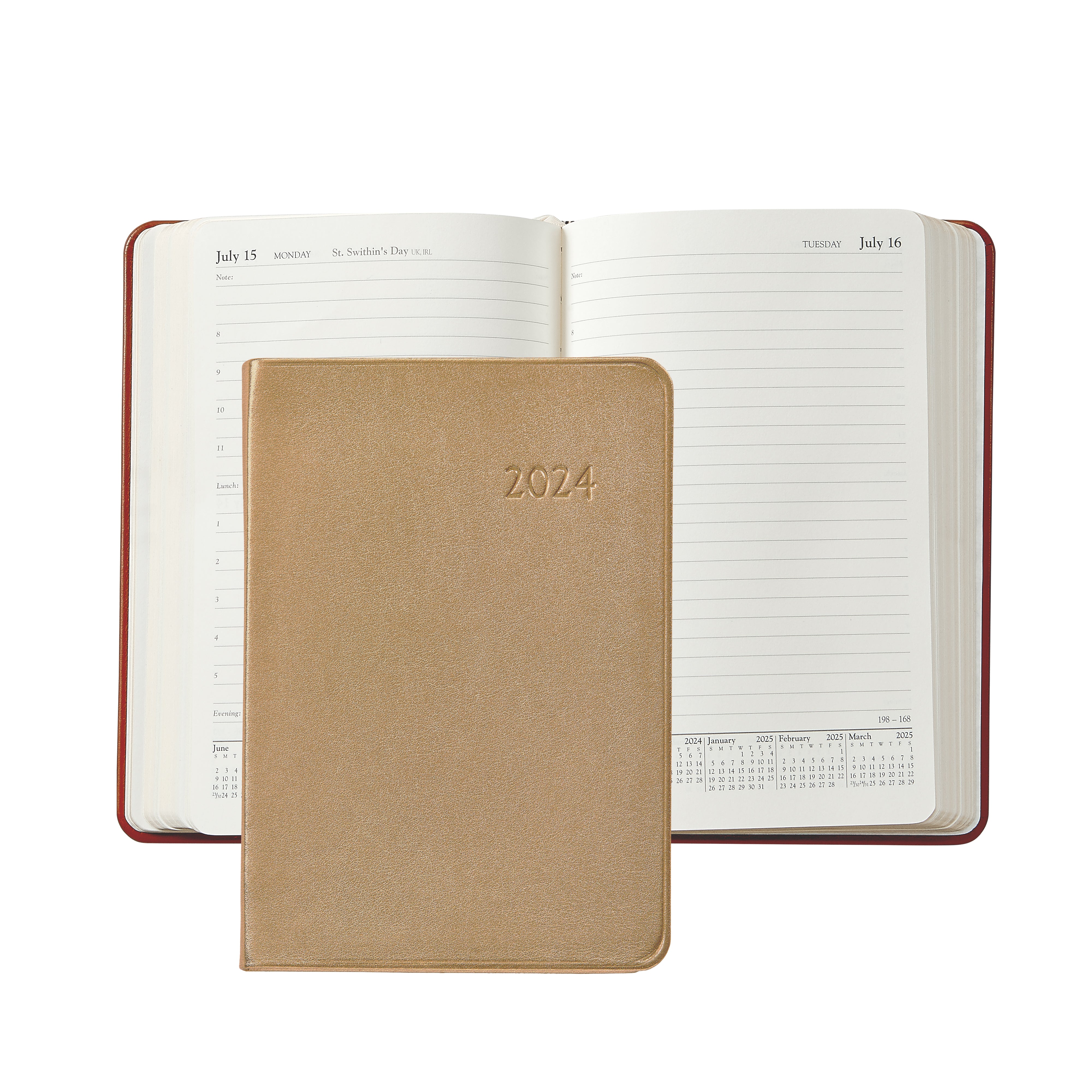 Graphic Image 2024 Daily Journal Planner White Gold Goatskin Leather