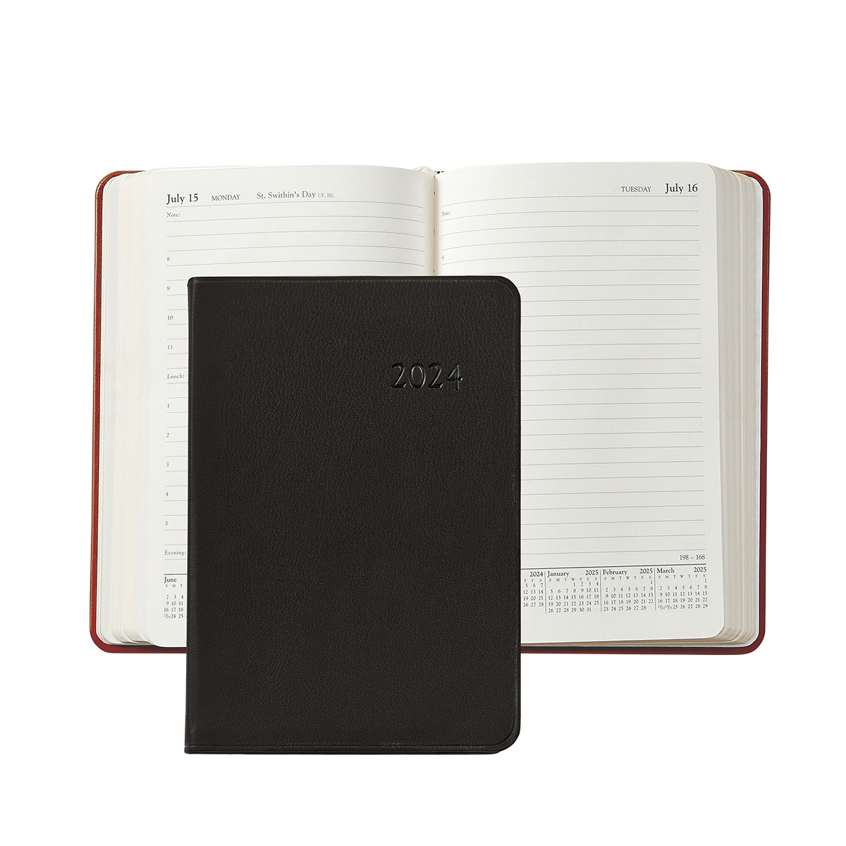 Graphic Image 2024 Daily Journal Planner Black Traditional Leather