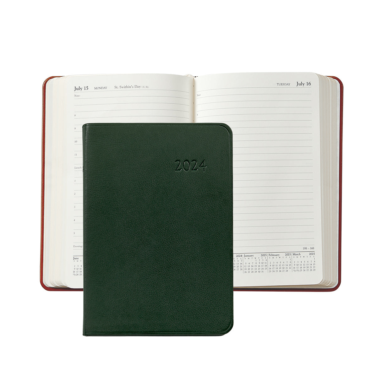 Graphic Image 2024 Daily Journal Planner Green Traditional Leather