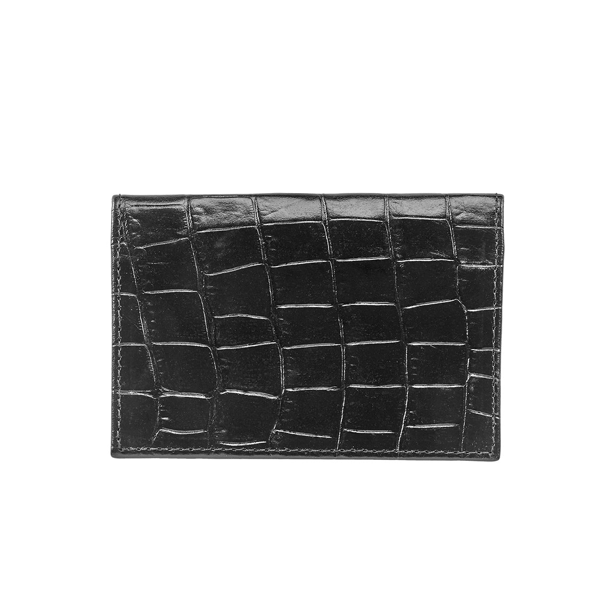 Graphic Image Fold-Over Business Card Case Black Crocodile Embossed Leather