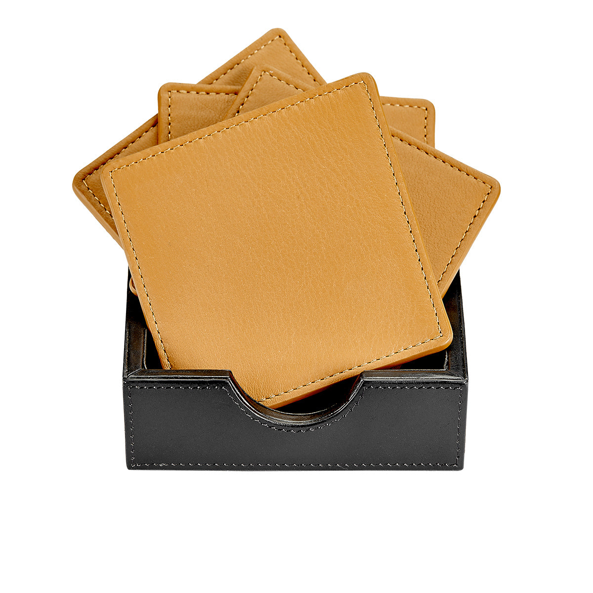 Graphic Image Square Coaster Set British Tan Traditional Leather