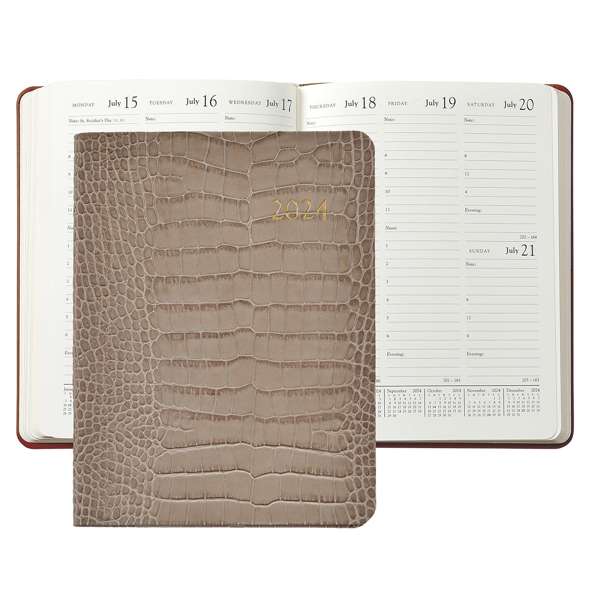 Graphic Image 2024 Desk Diary Stone Crocodile Embossed Leather