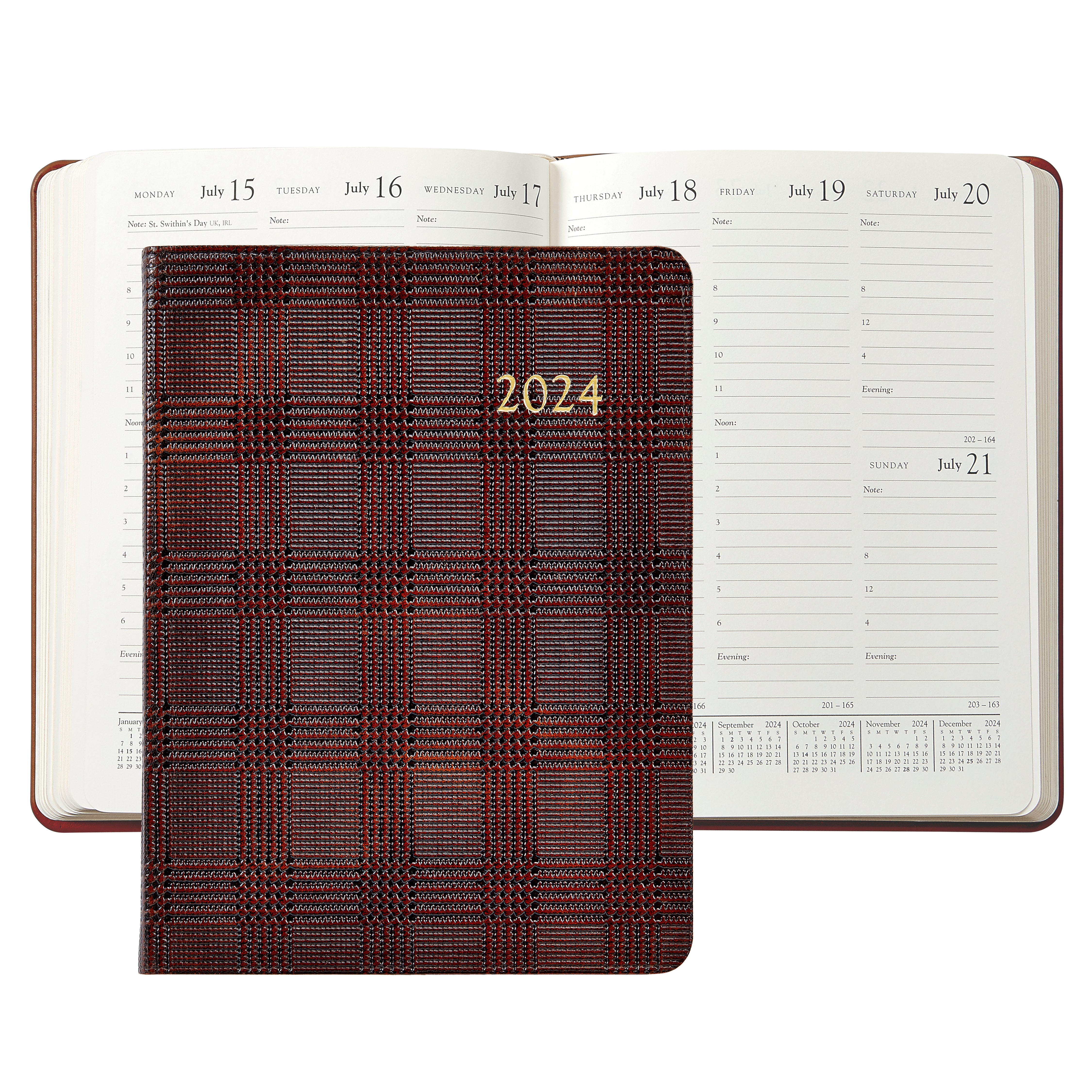 Graphic Image 2024 Desk Diary Brown Plaid Leather