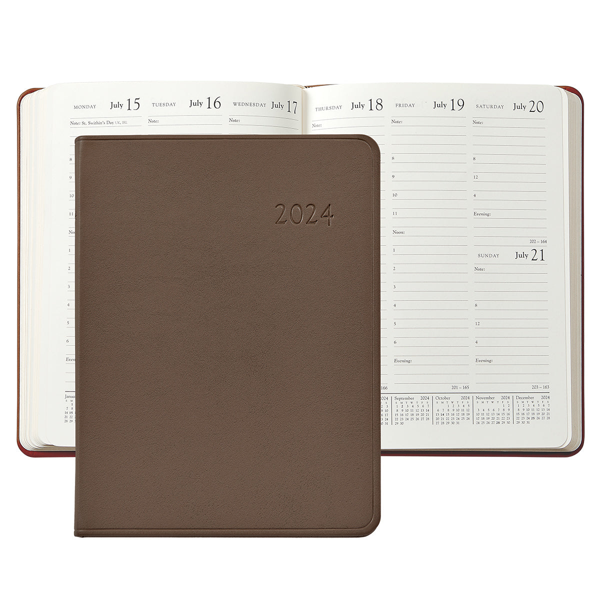Graphic Image 2024 Desk Diary Taupe Traditional Leather
