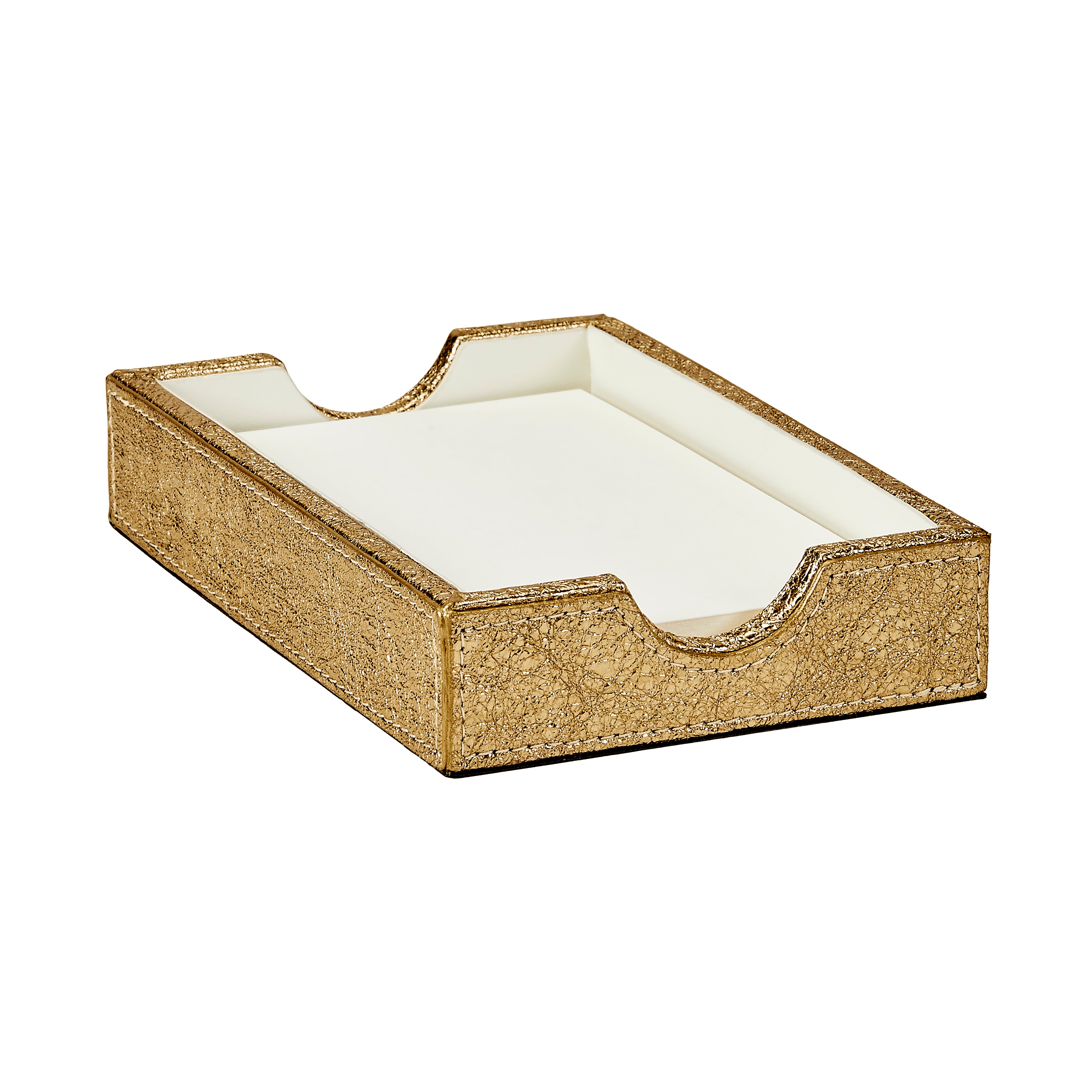 Graphic Image Memo Tray Gold Crackle Metallic Leather
