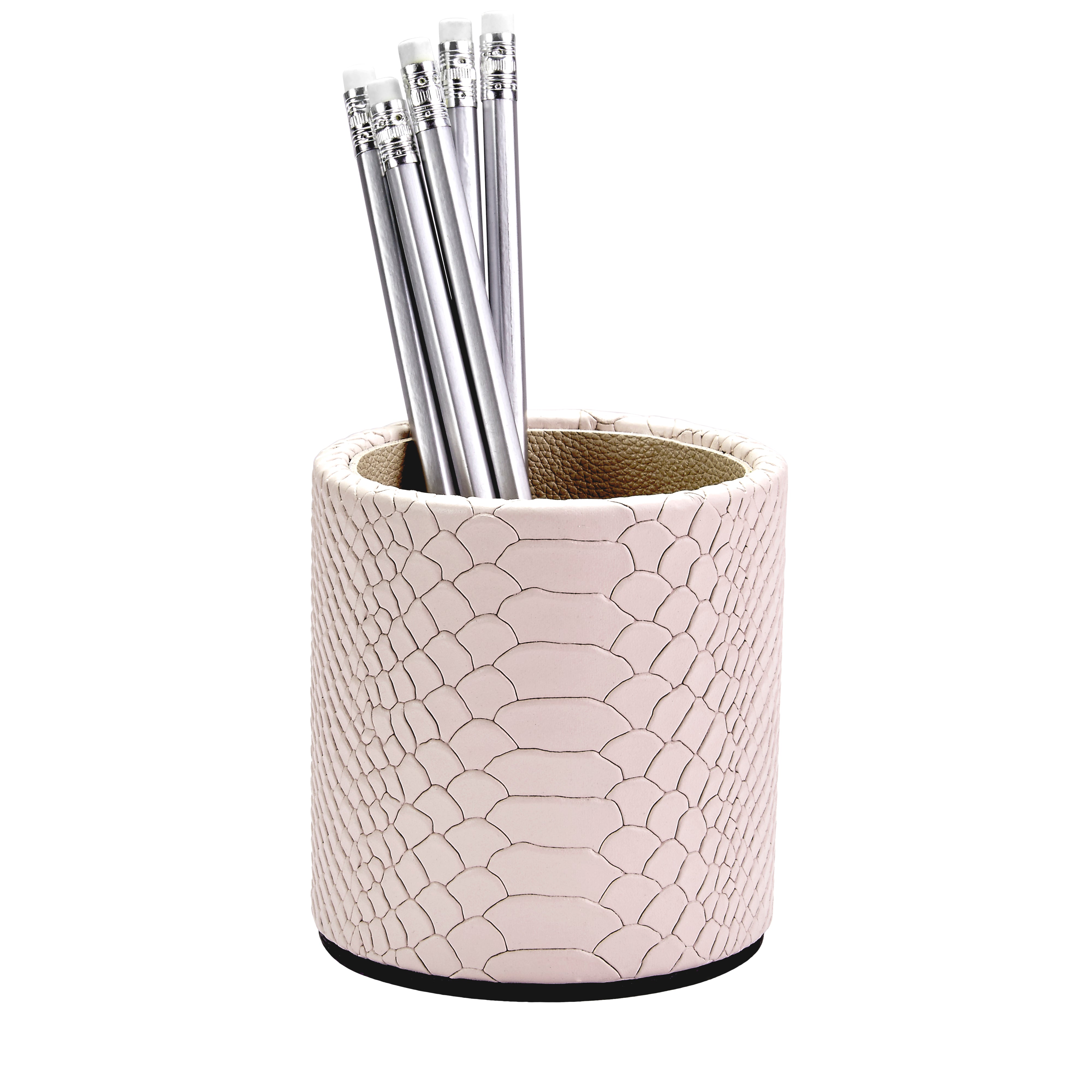 Graphic Image Pencil Cup Petal Pink Embossed Python Leather