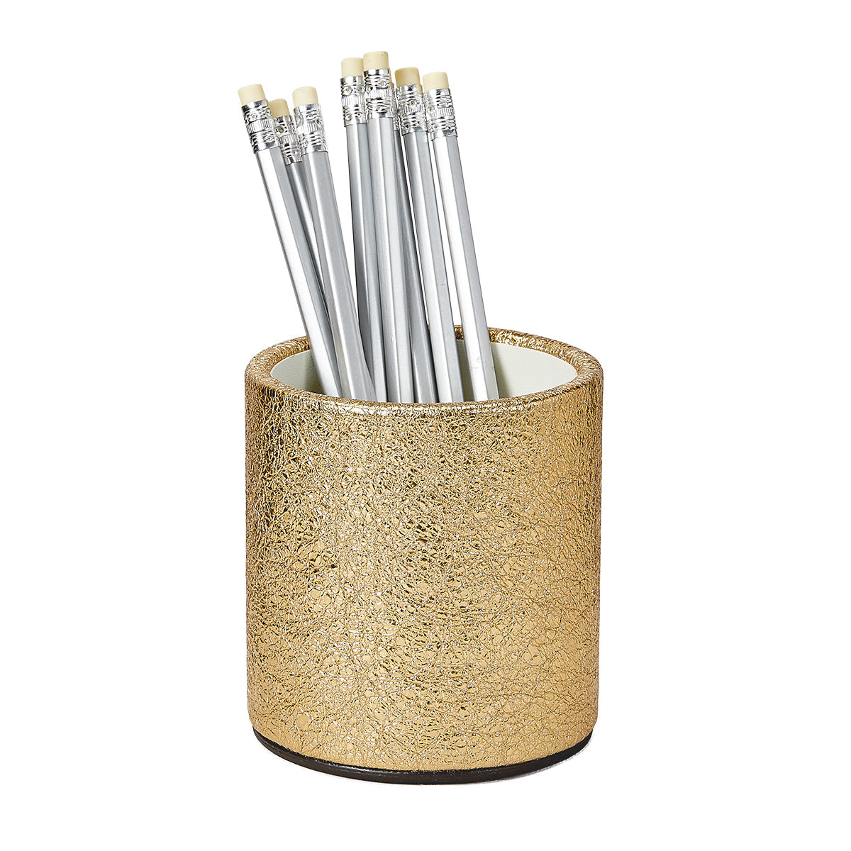 Graphic Image Pencil Cup Gold Crackle Metallic Leather