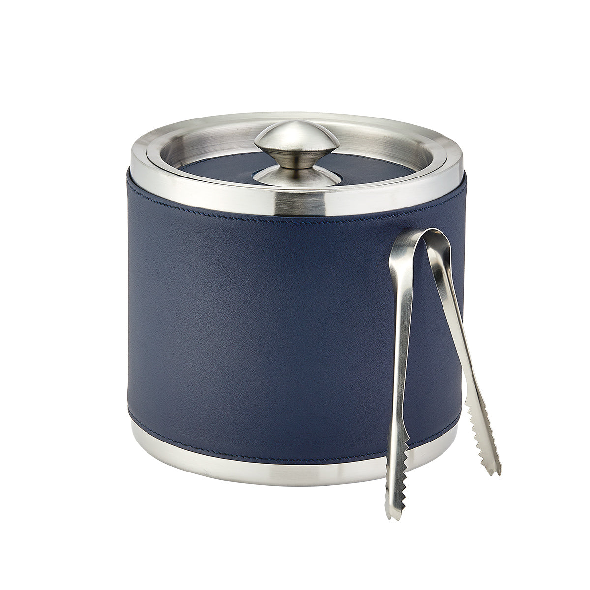 Graphic Image Leather Ice Bucket With Tongs Blue Traditional Leather