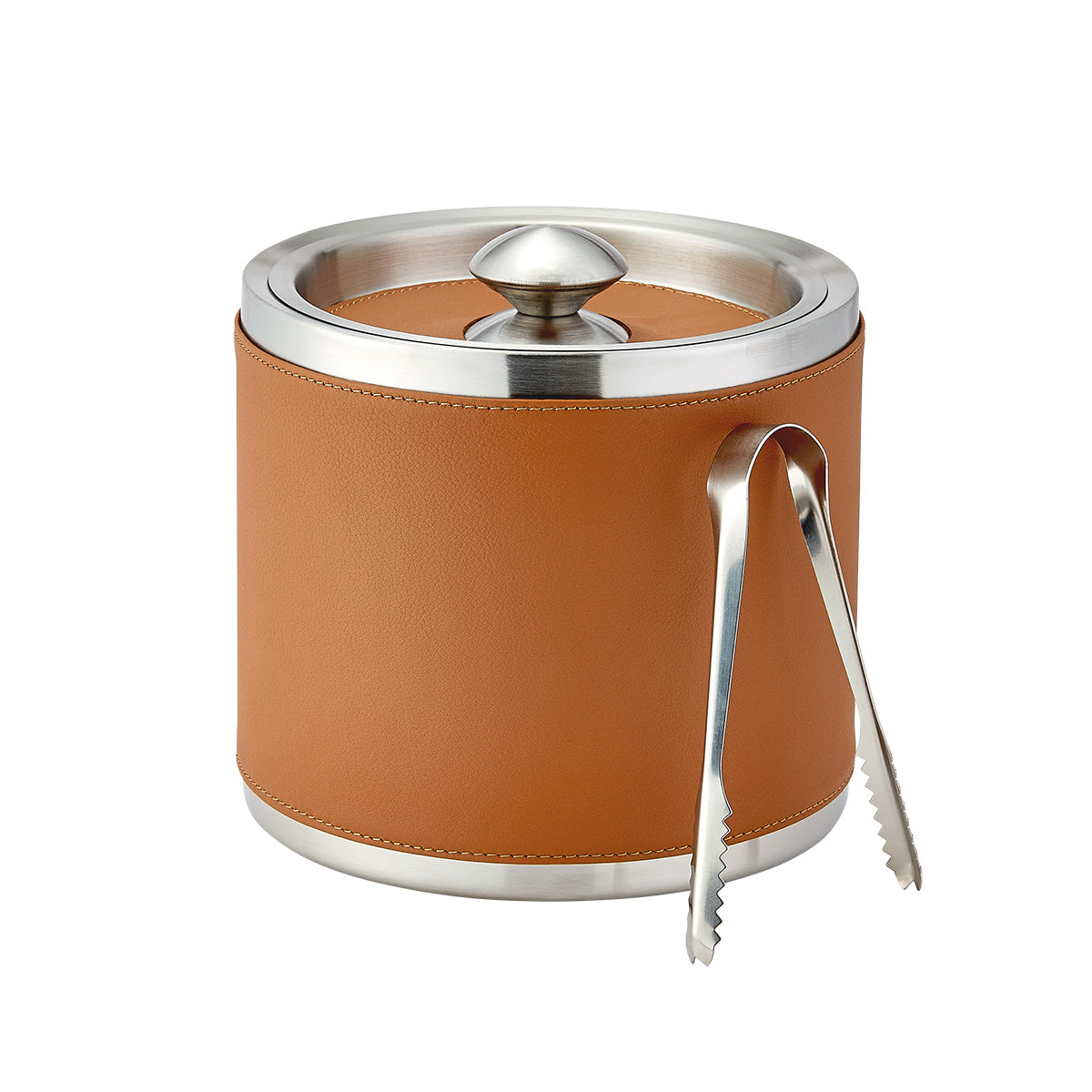 Graphic Image Leather Ice Bucket With Tongs British Tan Traditional Leather