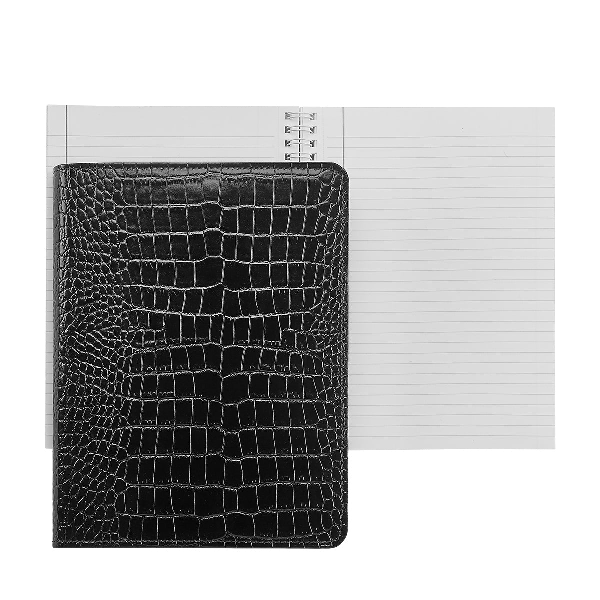 Graphic Image 9 Wire-O-Notebook Black Crocodile Embossed Leather