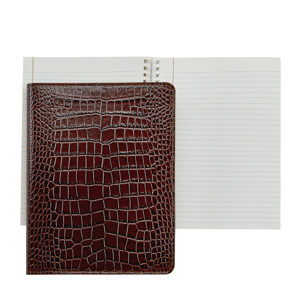 Graphic Image 9 Wire-O-Notebook Brown Crocodile Embossed Leather