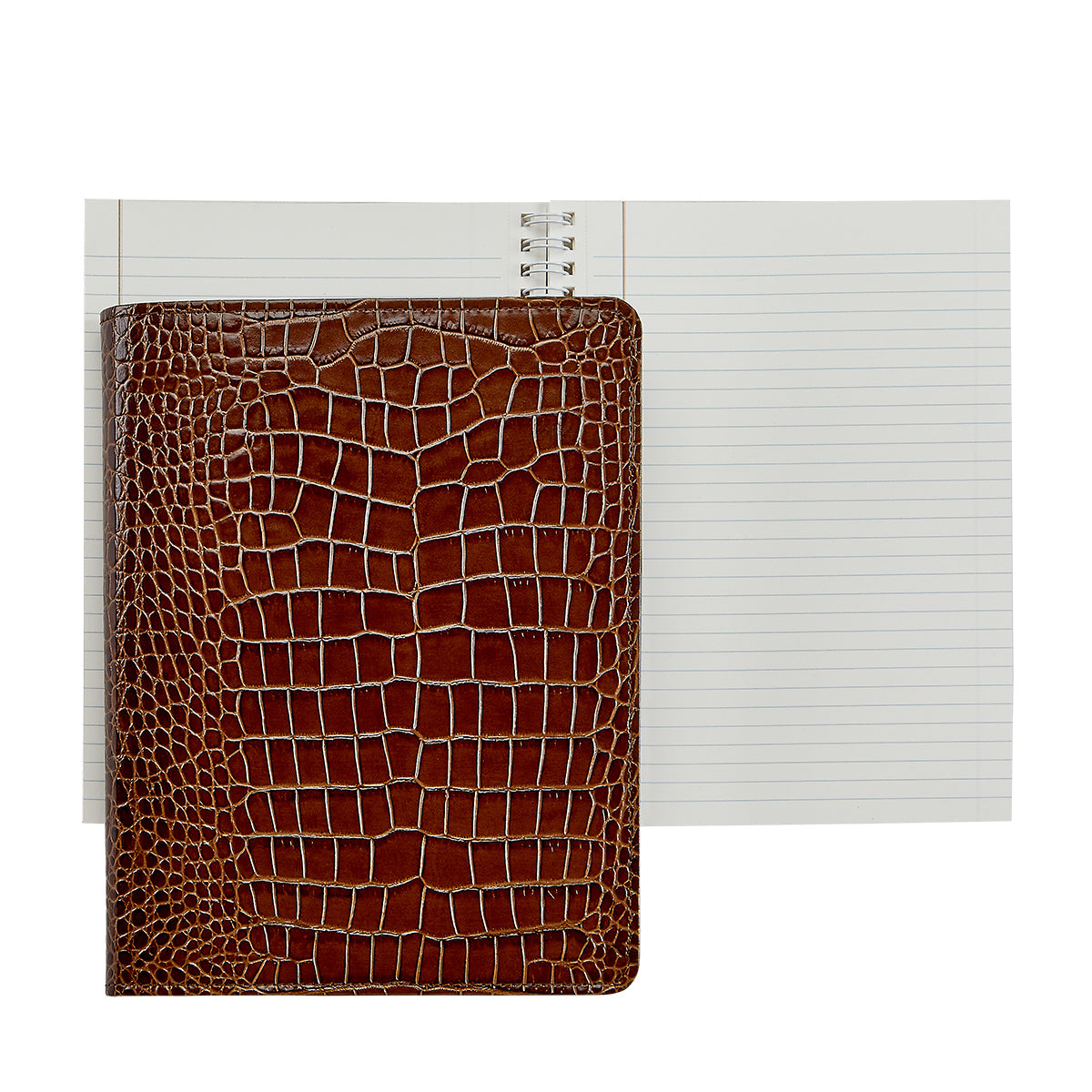 Graphic Image 9 Wire-O-Notebook Walnut Crocodile Embossed Leather