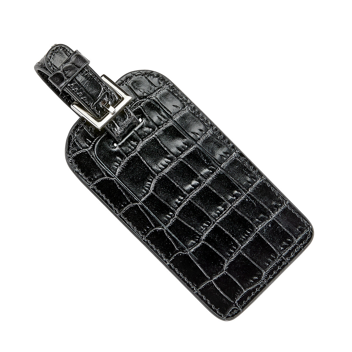 Graphic Image Luggage Tag Black Crocodile Embossed Leather