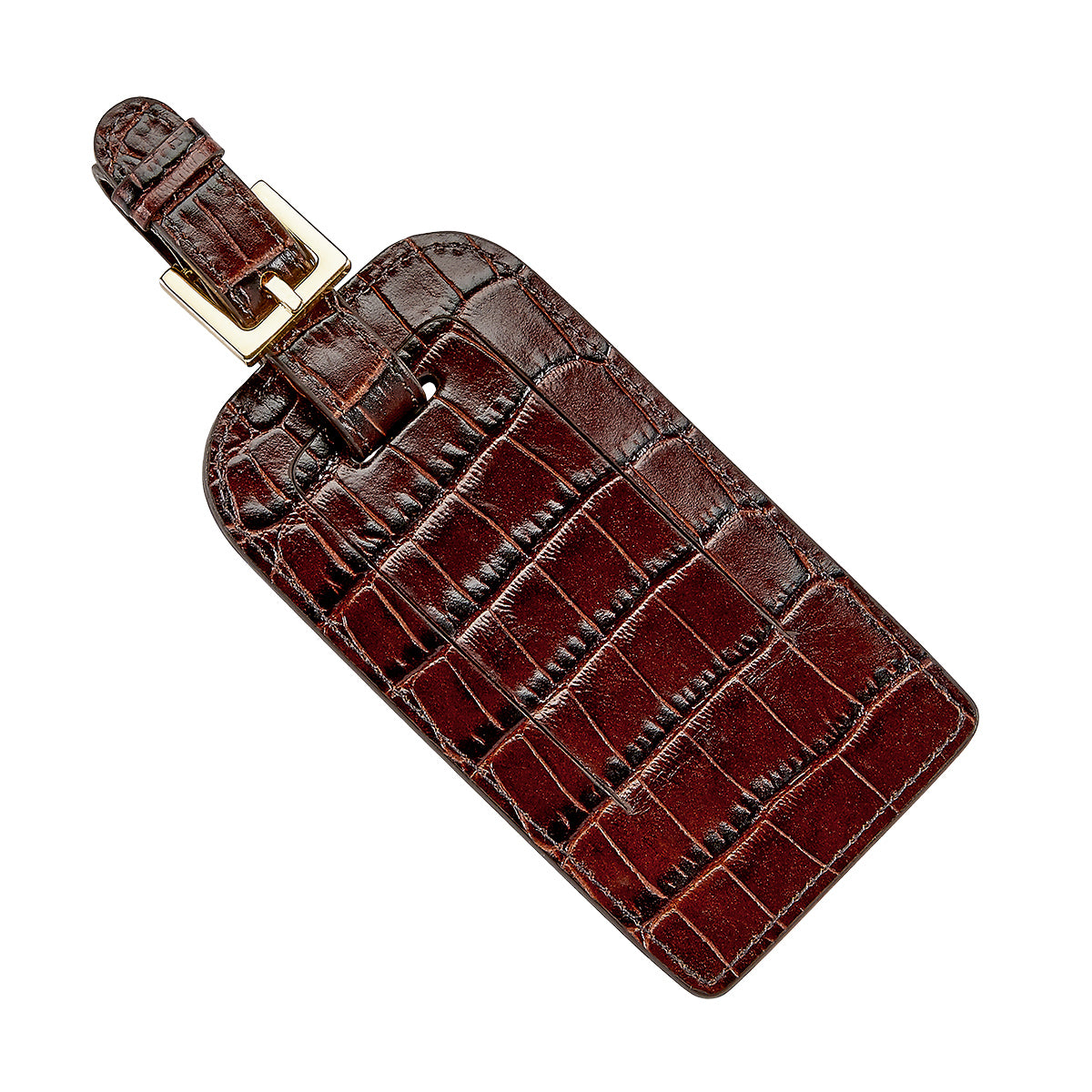 Graphic Image Luggage Tag Brown Crocodile Embossed Leather