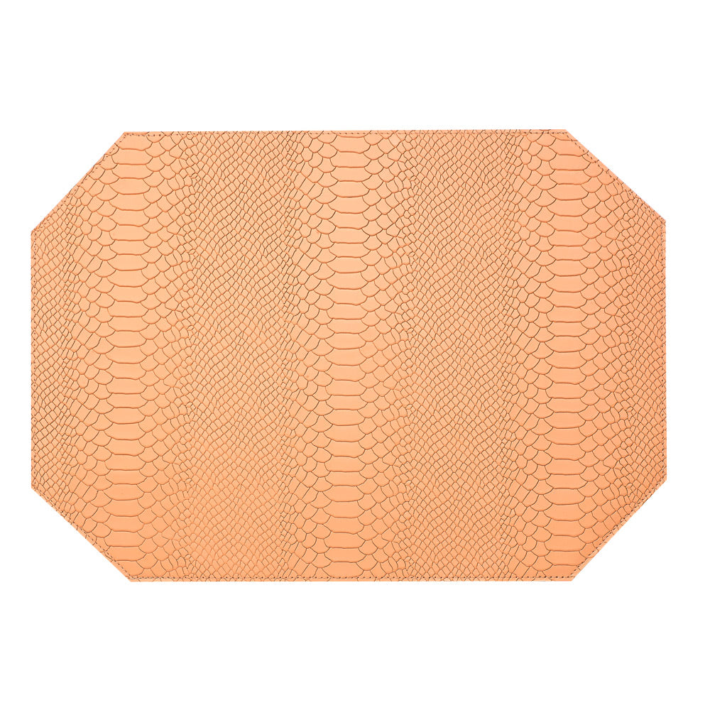 Graphic Image Leather Rectangle Placemats - Set Of 2 Melon Embossed Python Leather
