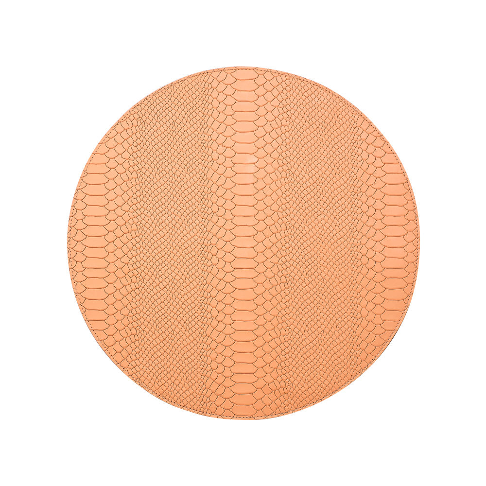 Graphic Image Leather Round Placemats - Set Of 2 Melon Embossed Python Leather