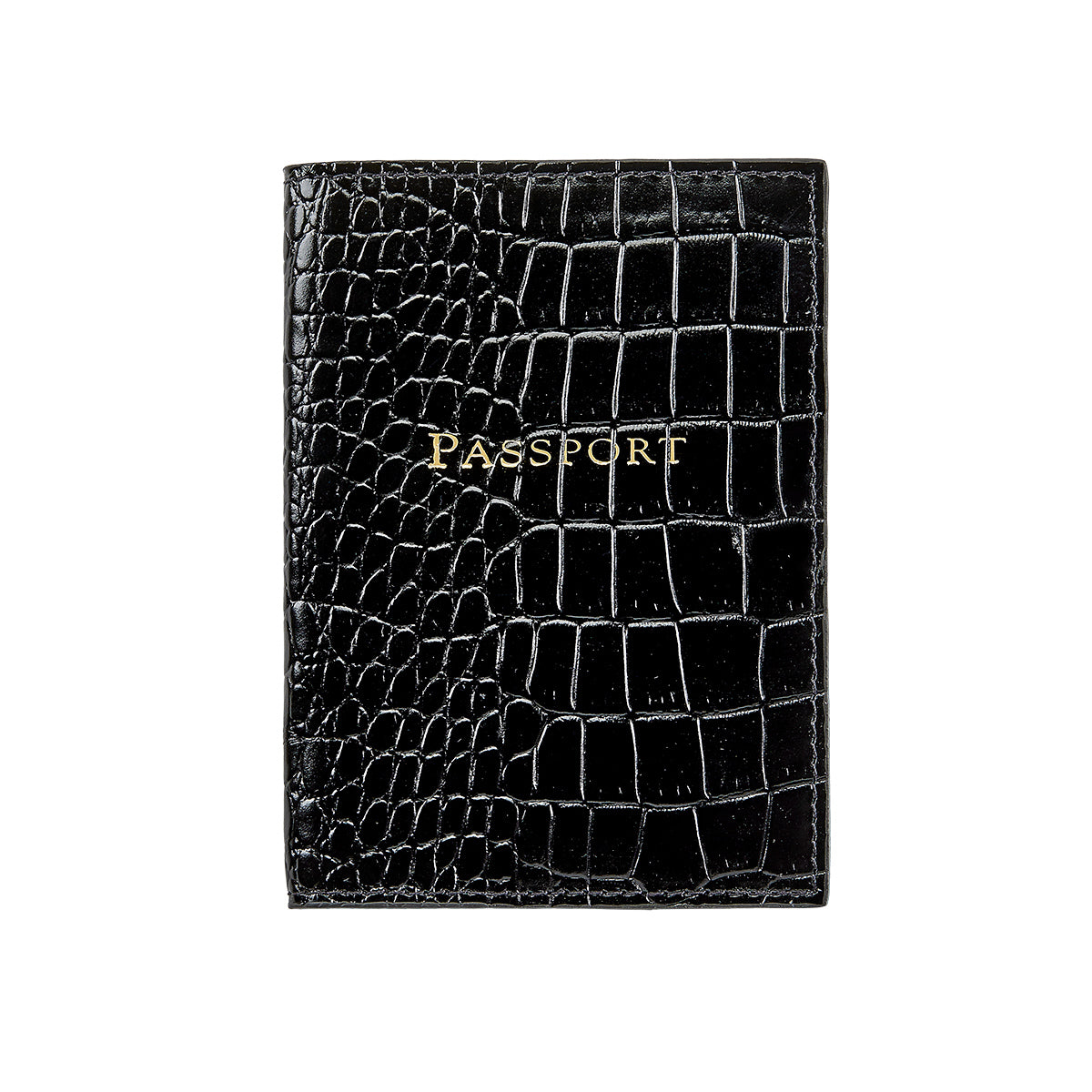 Graphic Image Passport Holder Black Crocodile Embossed Leather
