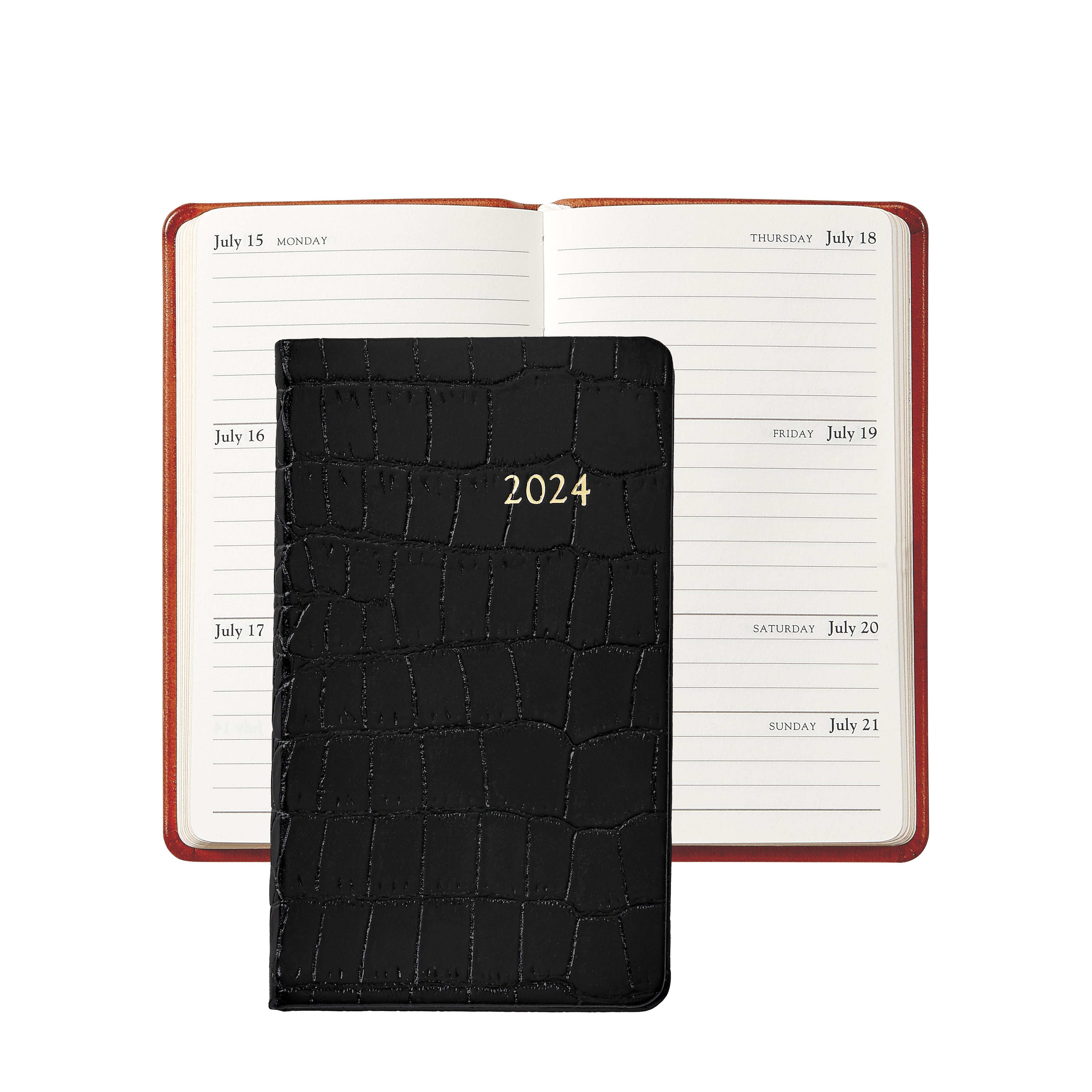 Graphic Image 2024 5 Pocket Datebook Black Embossed Crocodile Leather