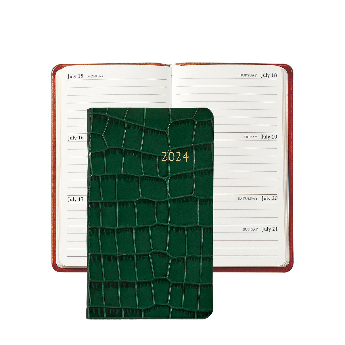Graphic Image 2024 5 Pocket Datebook Emerald Embossed Crocodile Leather