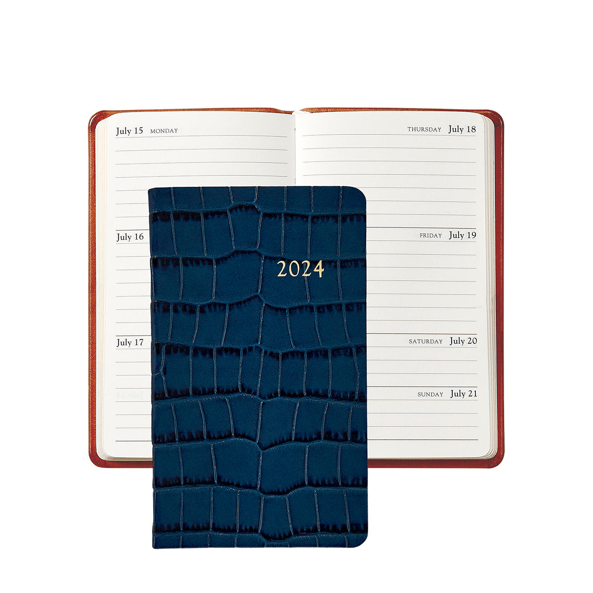 Graphic Image 2024 5 Pocket Datebook Sapphire Embossed Crocodile Leather