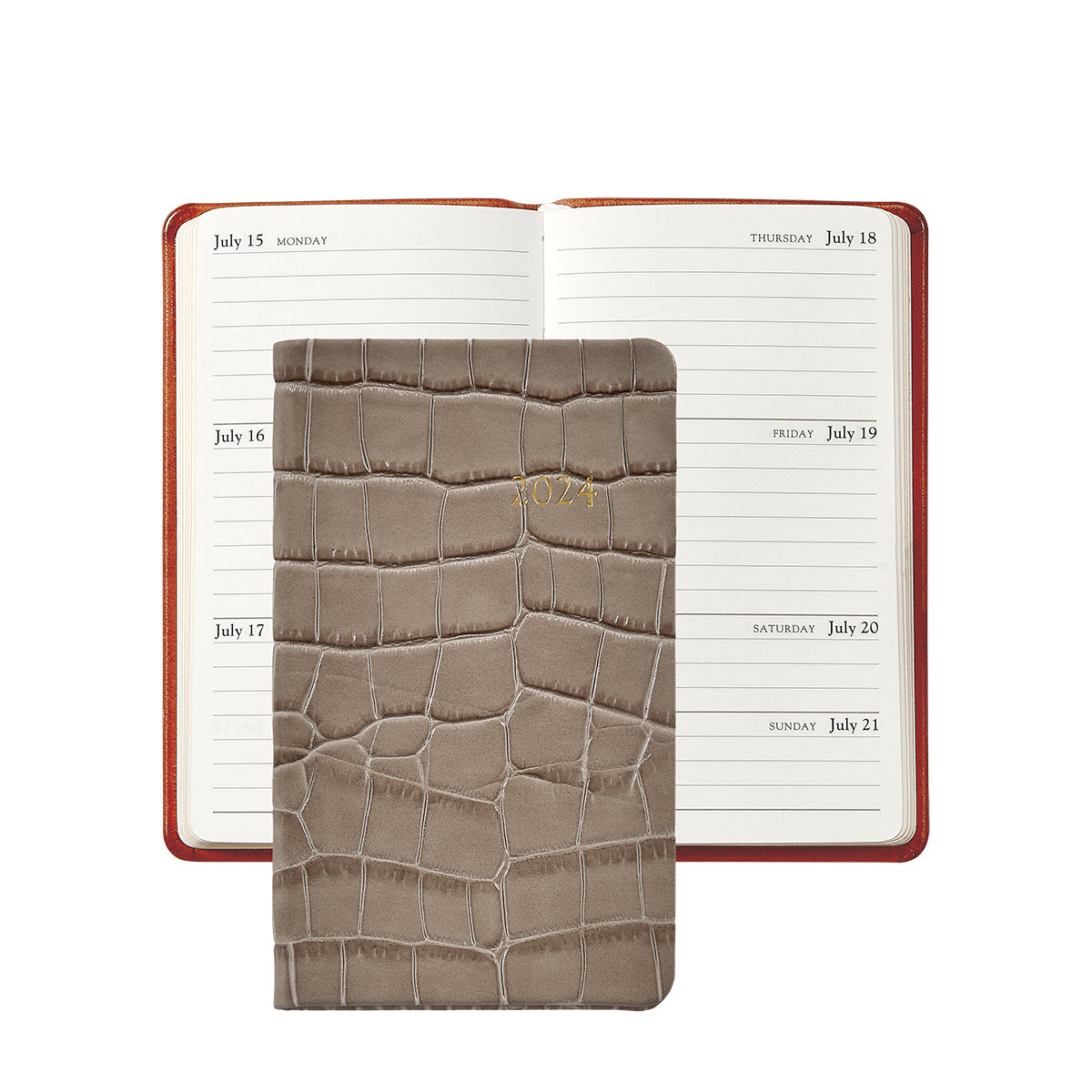 Graphic Image 2024 5 Pocket Datebook Stone Embossed Crocodile Leather
