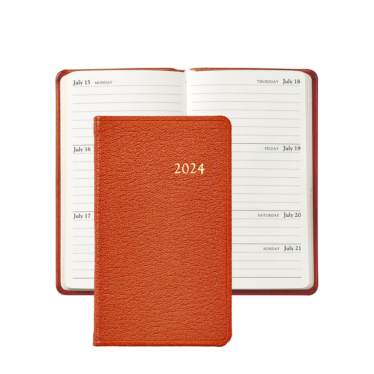 Graphic Image 2024 5 Pocket Datebook Orange Goatskin Leather