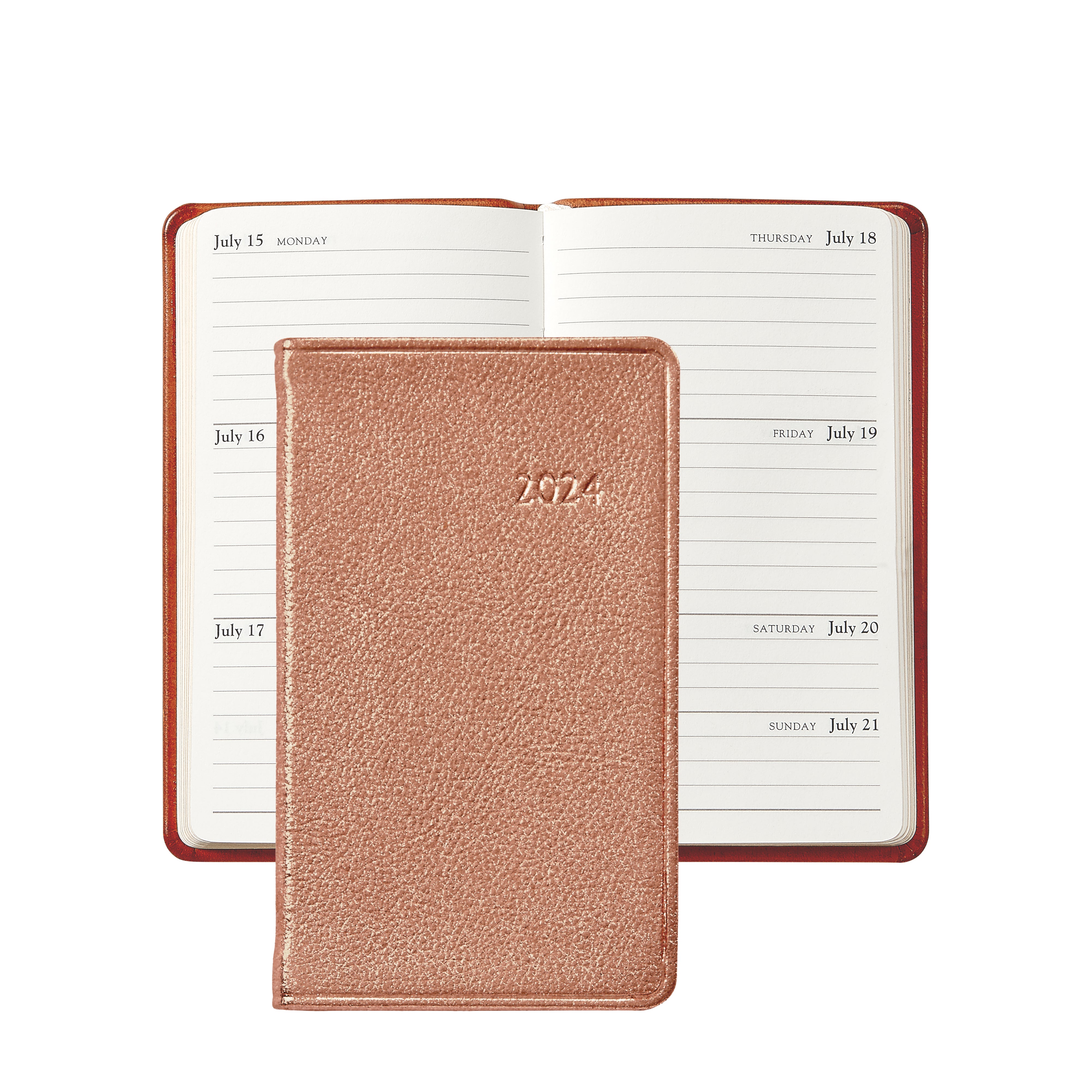 Graphic Image 2024 5 Pocket Datebook Rose Gold Metallic Goatskin Leather